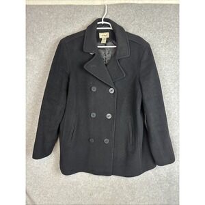 LL Bean Lambswool Pea Coat Women's Size 18 Black Double Breasted 3M Thinsulate